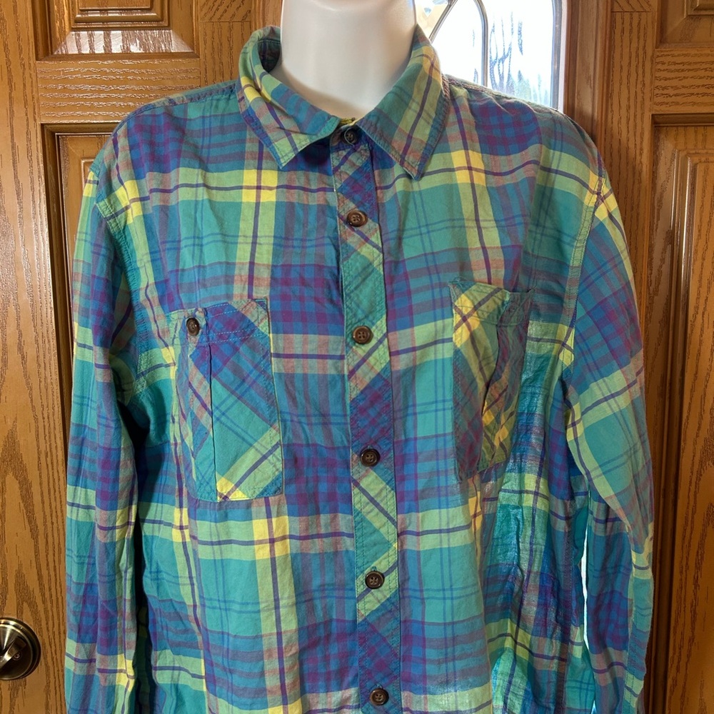 💚3/$25 Warp + Weft Multicolor Plaid Casual Button Down Shirt large